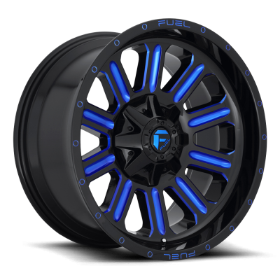 Aluminum Wheels 20X9 Hardline D646 8 On 165.1 Gloss Black/Candy Blue 125.2 Bore 1 Offset Fuel Off Road Wheels