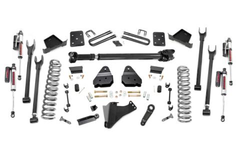 6 Inch Ford 4-Link Suspension Lift Kit w/Front Drive Shaft 17-19 F-250/350 4WD 4 Inch Axle w/Overloads Vertex Reservoir Shocks Rough Country