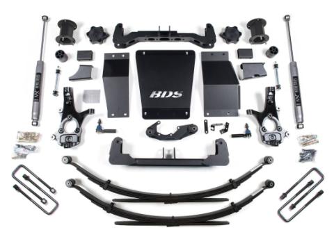 14-18 Chevrolet Silverado 1500 - GMC Sierra 1500 4WD 6.5 Inch Suspension Lift Kit (Aluminum / Stamped Steel), 4 Inch Rear Lift, Leaf Springs, NX2 Nitro Series Shocks BDS Suspension
