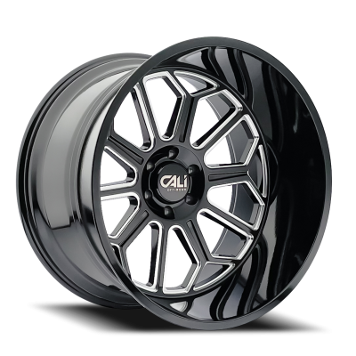 Cast Aluminum Wheels Auburn 9117 BM 24x14 Milled Gloss Black 8 On 165.1 Bolt Pattern -76 Offset Cali Offroad Wheels