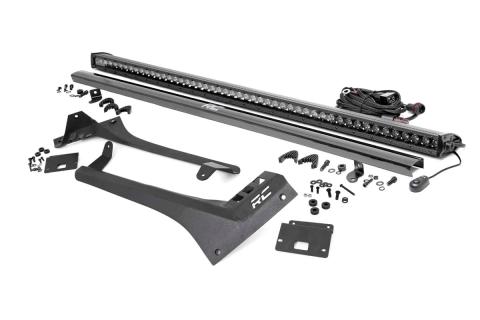 Jeep 50-Inch Straight LED Light Bar Upper Windshield Kit w/ Single-Row Black Series LED 20-Up Gladiator JT 18-20 Wrangler JL Rough Country