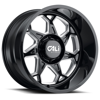 Cast Aluminum Wheels Sevenfold 9111 GB 24x12 Milled Spokes Gloss Black 6 On 139.7 Bolt Pattern -51 Offset Cali Offroad Wheels