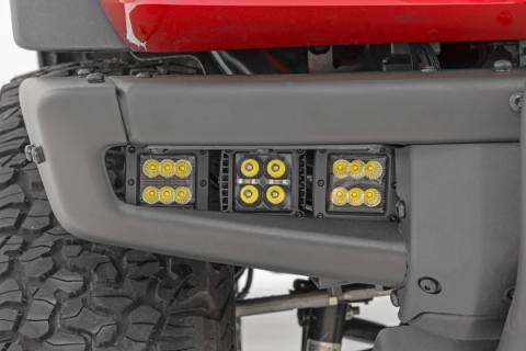 LED Light Kit Fog Mount Triple 2 Inch Black Pair Amber DRL Ford Bronco (21-25) Rough Country