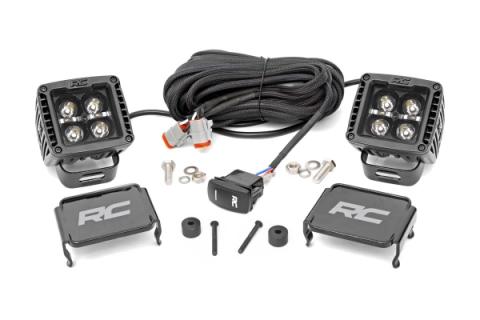 Jeep 2 Inch LED Cube Easy-Mount Kit 18-20 Wrangler JL 20-Up Gladiator-Black Series w/White DRL Rough Country