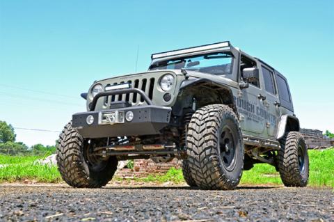 Jeep 50-Inch Straight LED Light Bar Upper Windshield Kit w/ 50 Inch Black Series LED Light 07-18 Wrangler JK Rough Country