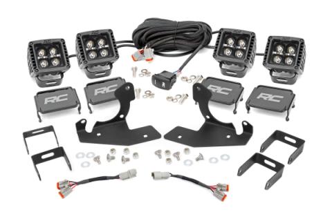 LED Light Kit Fog Mount 2 Inch Black Pair Amber DRL Chevy Silverado 2500 HD/3500 HD (11-14) Rough Country