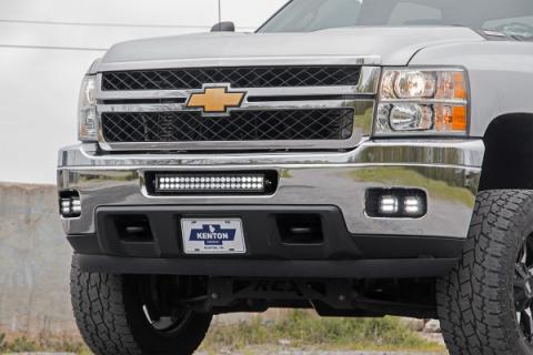 LED Light Kit Fog Mount 2 Inch Black Pair Amber DRL Chevy Silverado 2500 HD/3500 HD (11-14) Rough Country