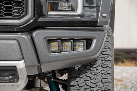 Ford Triple LED Fog Light Kit Black Series w/White DRL 17-19 F-150 Raptor Rough Country