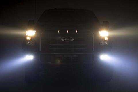 LED Light Kit Fog Mount Dual 2 Inch Black Pairs Spot/Flood Ford F-150 (15-17) Rough Country
