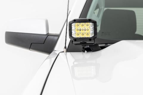 LED Ditch Light Kit 2in Black Pair White DRL Silverado/Sierra 1500 (14-18 &amp; Classic) Rough Country