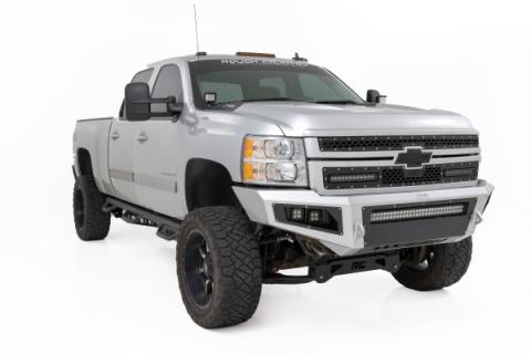 LED Light Kit Ditch Mount 2 Inch Black Pair Flood Chevy 1500 &amp; Silverado/Sierra 2500HD/3500HD (07-14) Rough Country