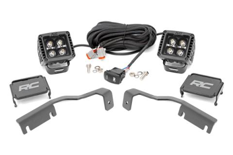 LED Light Kit Ditch Mount 2 Inch Black Pair Amber DRL Nissan Frontier (22-26) Rough Country