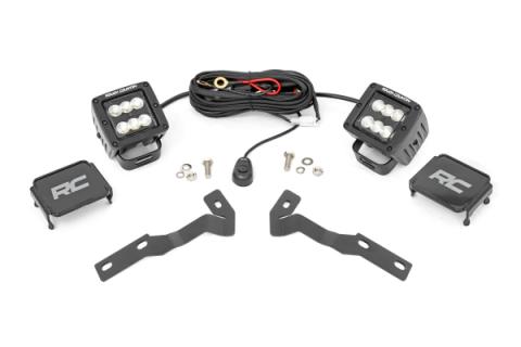 LED Light Kit Ditch Mount 2 Inch Black Pair Flood Toyota Tacoma (16-23) Rough Country