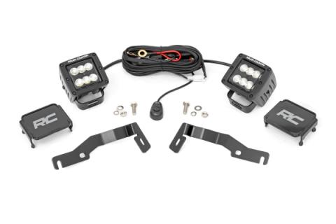 LED Light Kit Ditch Mount 2 Inch Black Pair Flood Toyota Tacoma (24-26) Rough Country