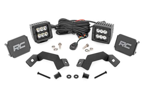 LED Light Kit Ditch Mount 2 Inch Black Pair Spot Toyota Land Cruiser (24-26) Rough Country