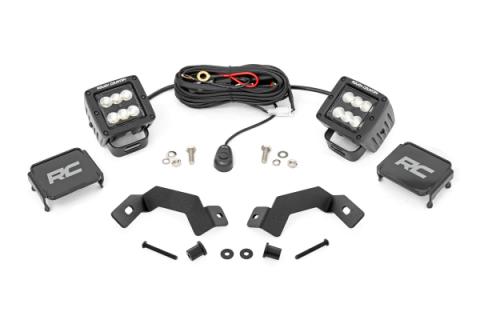 LED Light Kit Ditch Mount 2 Inch Black Pair Flood Toyota Land Cruiser (24-26) Rough Country