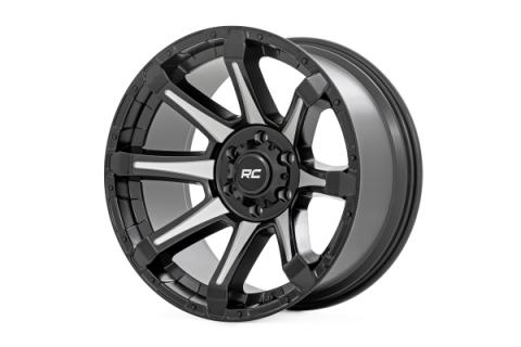 81 Series Wheel One-Piece Semi Gloss Black w/machined spokes 20x9 5x150 +18m Rough Country