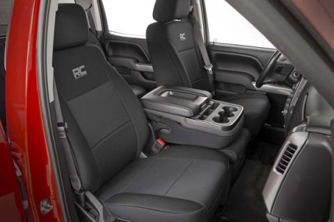 Neoprene Front &amp; Rear Seat Covers Black 14-18 Silverado/Sierra 1500 Rough Country