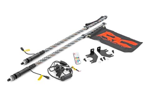 Whip Mount Cage 4 Foot Multl-Color LED Whip Pair Kawasaki Teryx4 800 Rough Country