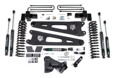 17-19 Ford F-250/350 Super Duty 4 Inch Radius Arm Lift Kit 2 Inch Rear Block Diesel 3 Leaf Main Nitro Shocks Zone Offroad