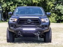 Front Bumper Hybrid with 12000-Lb Pro Series Winch Black Series with White DRL LED Light Bar 16-22 Toyota Tacoma 4WD Rough Country