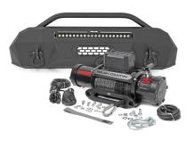 Front Bumper Hybrid with 9500-Lb Pro Series Winch Black Series with White DRL LED Light Bar 16-22 Toyota Tacoma 4WD Rough Country