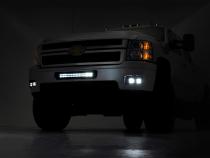 LED Light Kit Fog Mount 2 Inch Black Pair Amber DRL Chevy Silverado 2500 HD/3500 HD (11-14) Rough Country